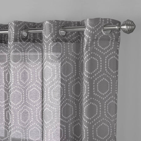 Helena Geometric Eyelet Voile Curtains Pair Grey Voile Curtain Alan Symonds   