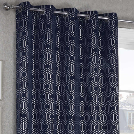 Hartford Geometric Thermal Blackout Eyelet Curtains Navy Eyelet Curtains Emma Barclay   