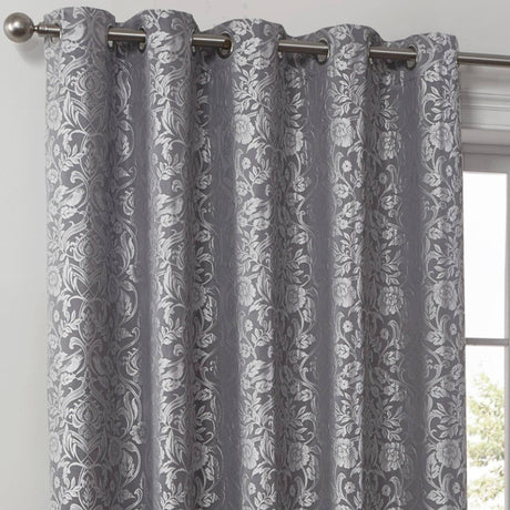 Eden Floral Trellis Jacquard Lined Eyelet Curtains Silver Eyelet Curtains Emma Barclay   