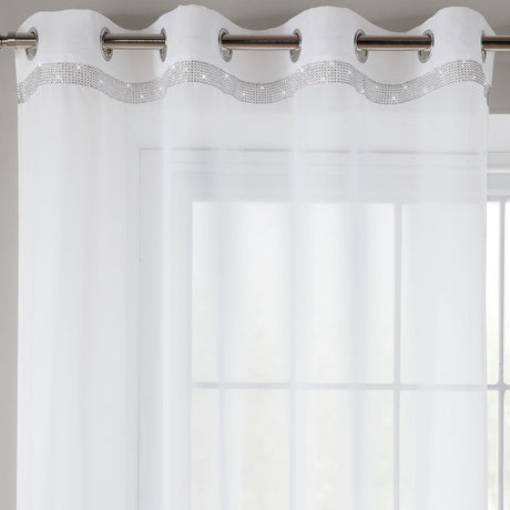 Glitter Diamante Eyelet Voile Curtain Panels White Voile Curtain Alan Symonds 58'' x 54''  