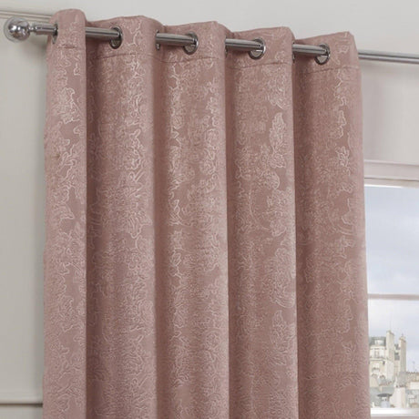 Regency Damask Thermal Blackout Eyelet Curtains Blush Pink Eyelet Curtains Emma Barclay   