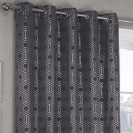 Hartford Geometric Thermal Blackout Eyelet Curtains Charcoal Eyelet Curtains Emma Barclay   