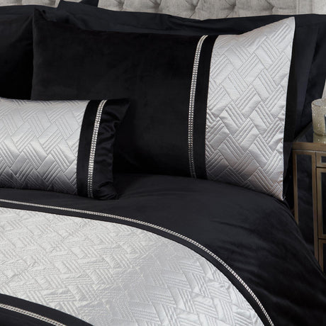 Capri Embellished Diamante Black & Silver Duvet Cover Set Duvet Cover Rapport   