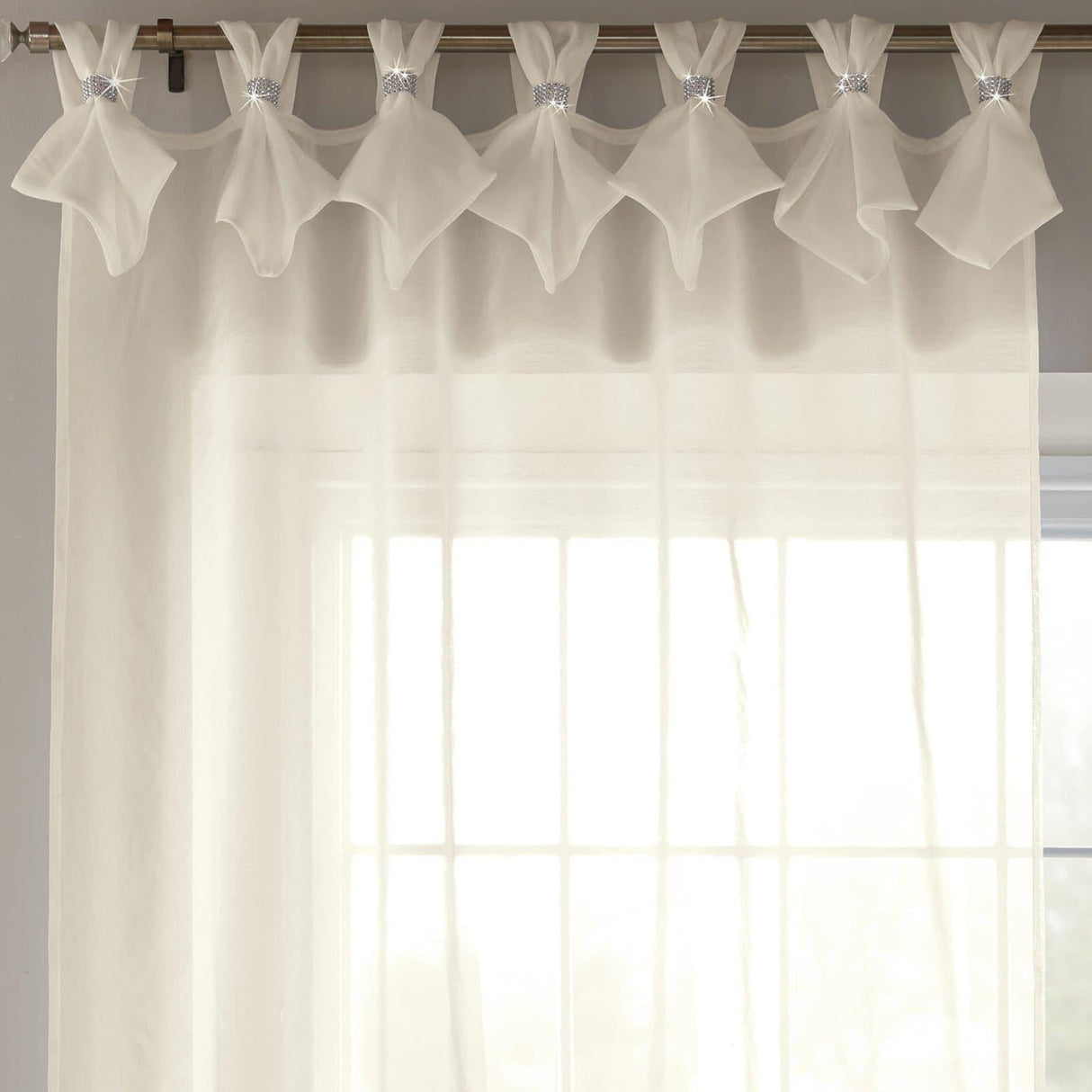 Tiara Diamante Tab Top Voile Curtain Panels Cream Voile Curtain Alan Symonds 57'' x 72''  