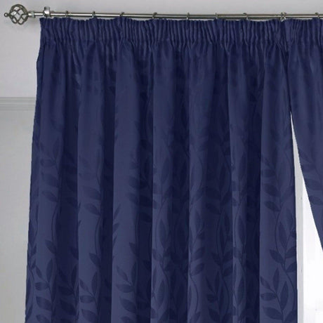 Tivoli Leaf Jacquard Lined Tape Top Curtains Navy Tape Top Curtains Alan Symonds   