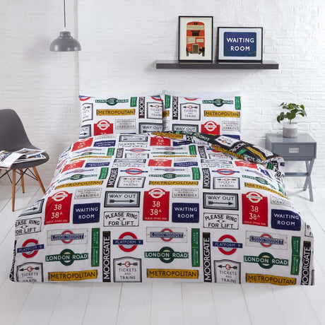 London Underground Signs Reversible Duvet Cover Set Duvet Cover Rapport   