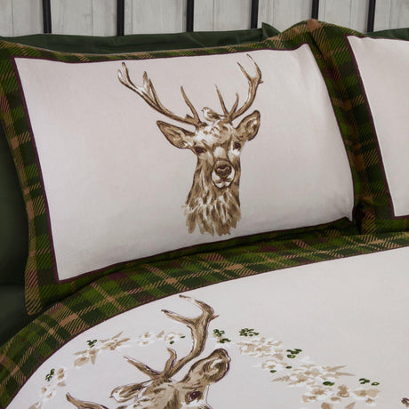 Angus Stag Flannelette Green Duvet Cover Set Duvet Cover Rapport   