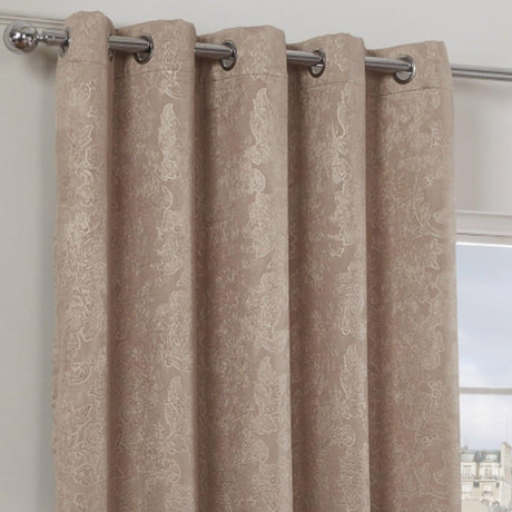 Regency Damask Thermal Blackout Eyelet Curtains Taupe Eyelet Curtains Emma Barclay   