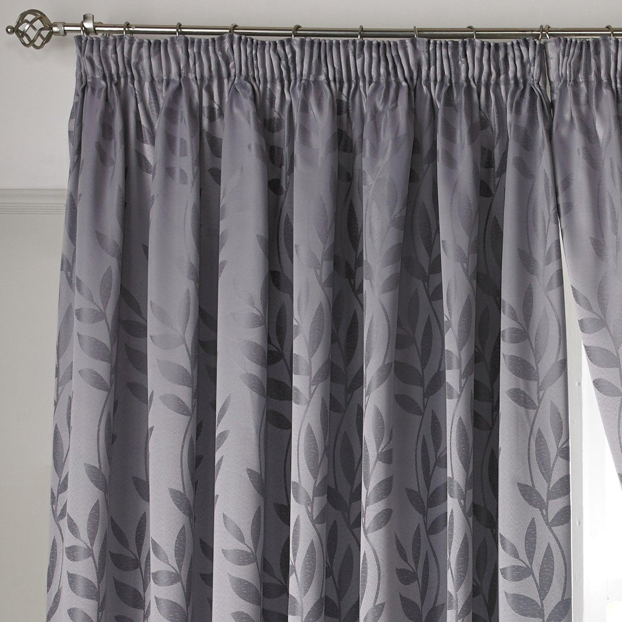 Tivoli Leaf Jacquard Lined Tape Top Curtains Silver Tape Top Curtains Alan Symonds   