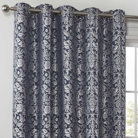 Eden Floral Trellis Jacquard Lined Eyelet Curtains Navy Eyelet Curtains Emma Barclay   