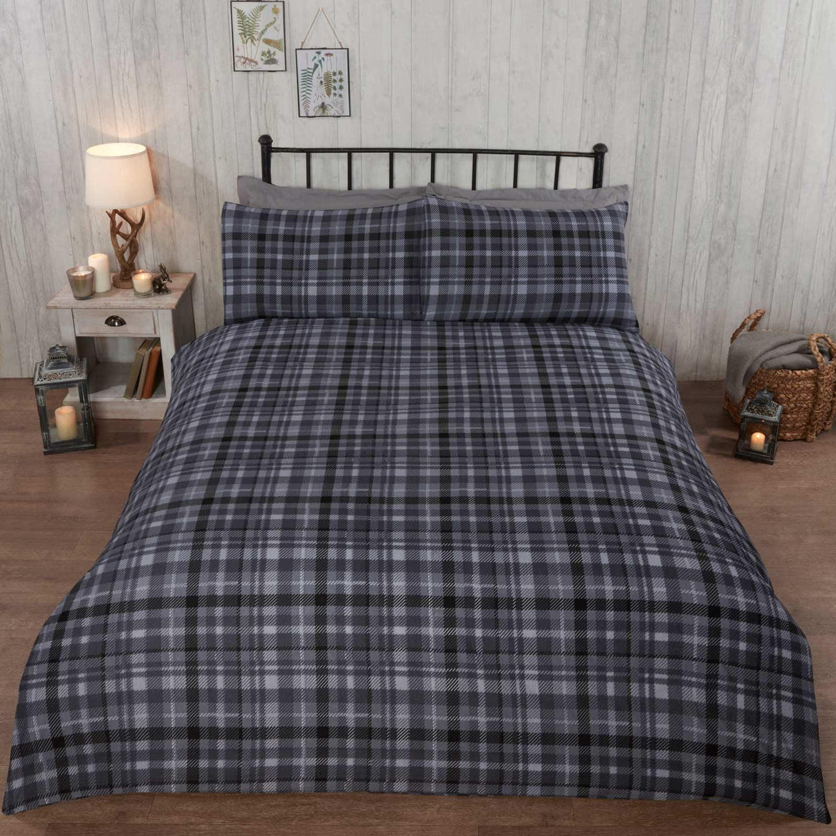 Angus Stag Flannelette Grey Duvet Cover Set Duvet Cover Rapport   