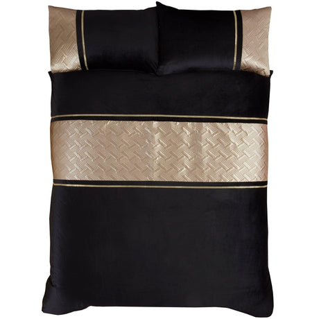 Capri Diamante Embellished Velvet Black & Gold Duvet Cover Set Duvet Cover Rapport   