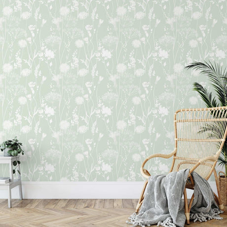 Meadowsweet Floral Wallpaper Green