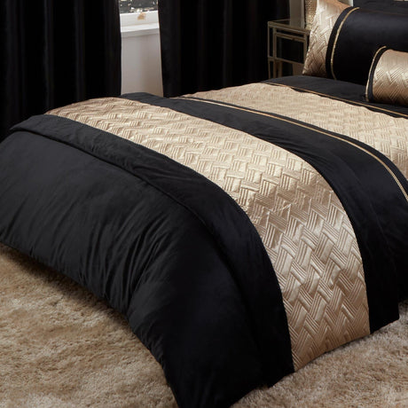 Capri Diamante Embellished Black & Gold Bed Runner Bedspreads & Runners Rapport   