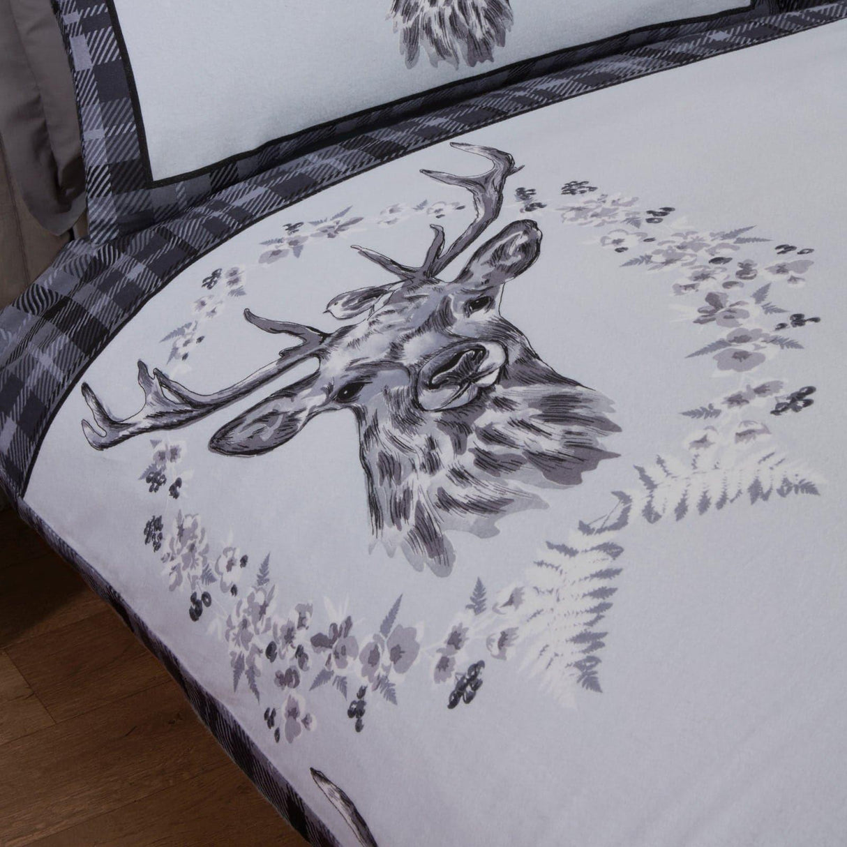 Angus Stag Flannelette Grey Duvet Cover Set Duvet Cover Rapport   