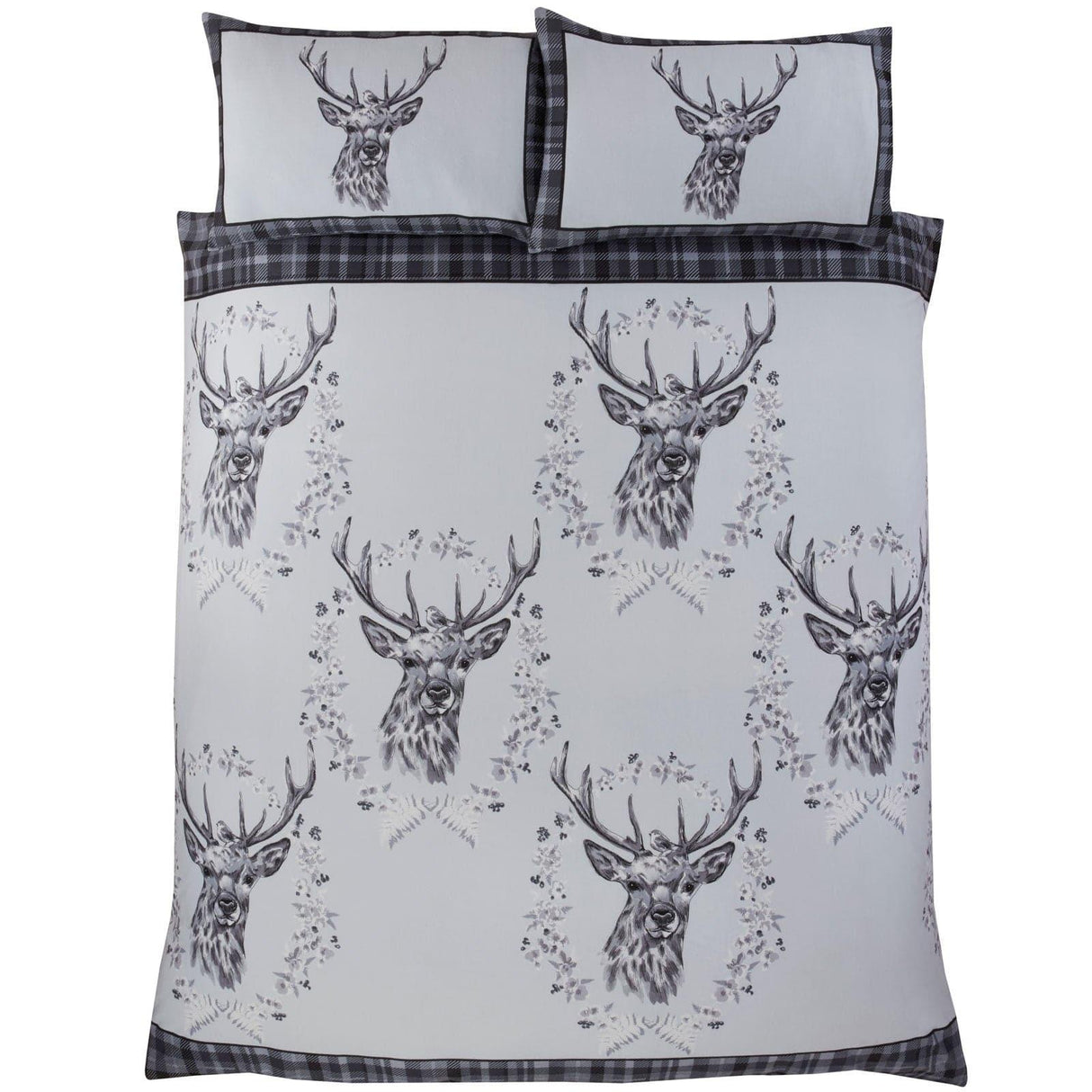 Angus Stag Flannelette Grey Duvet Cover Set Duvet Cover Rapport   