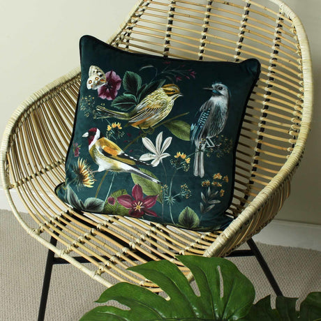 Evans Lichfield Midnight Garden Birds Green Velvet Cushion Cover 43cm x 43cm (17"x17") Cushion Cover Evans Lichfield   