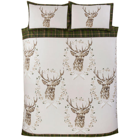 Angus Stag Flannelette Green Duvet Cover Set Duvet Cover Rapport   