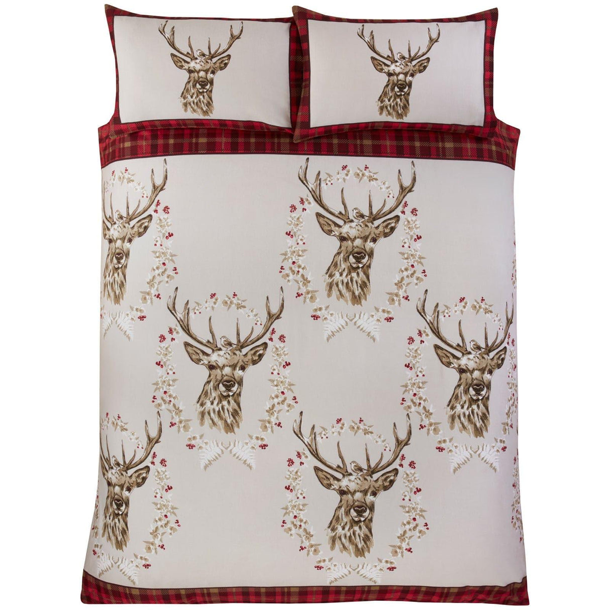 Angus Stag Flannelette Red Duvet Cover Set Duvet Cover Rapport   