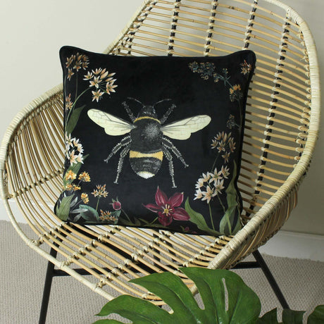 Evans Lichfield Midnight Garden Bee Black Velvet Cushion Cover 43cm x 43cm (17"x17") Cushion Cover Evans Lichfield   