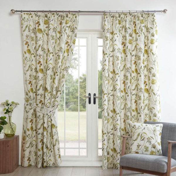 Grove Floral Lined Tape Top Curtains Fennel Tape Top Curtains Sundour 46" x 54"  