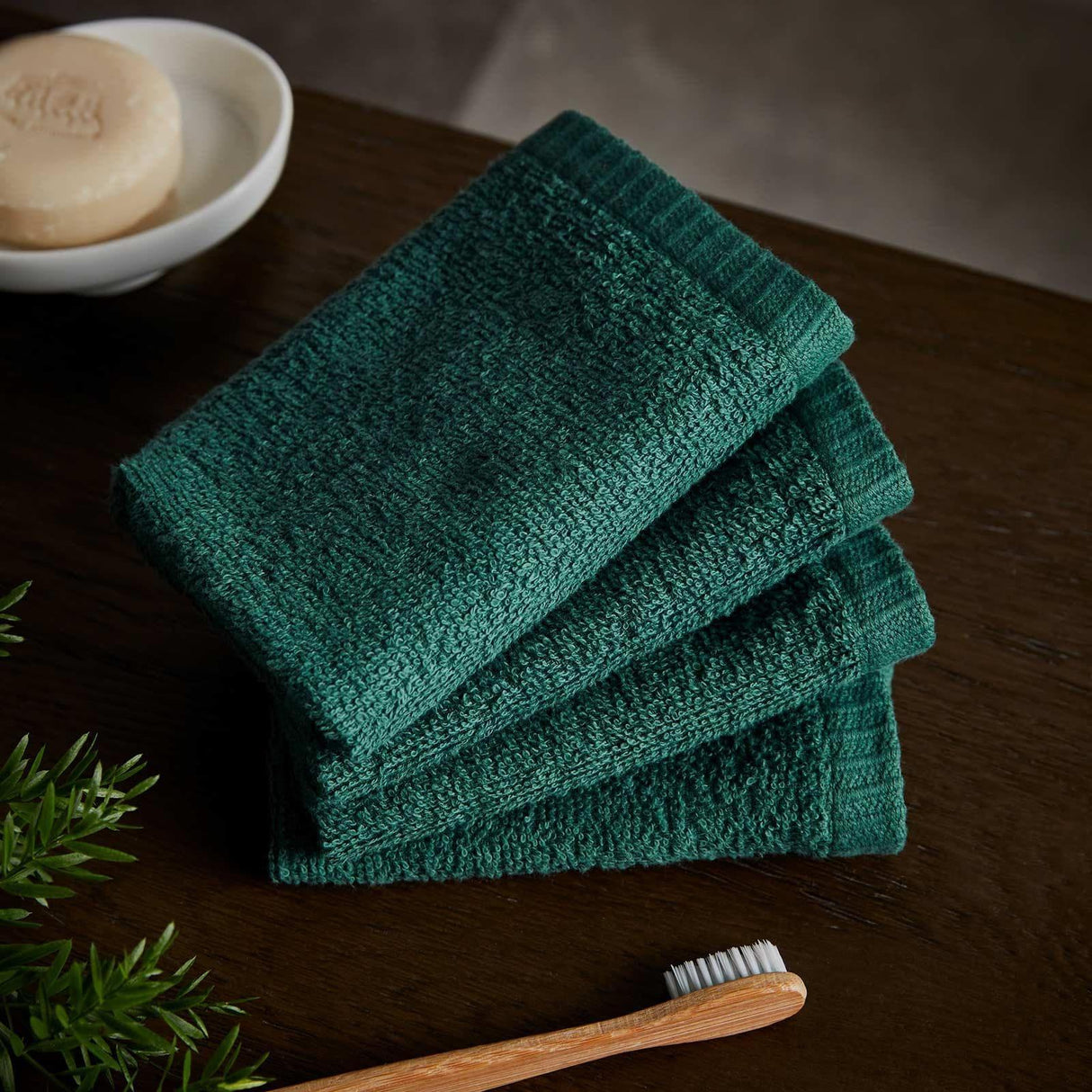 Quick Dry Cotton Face Cloth 4 Pack Forest Green