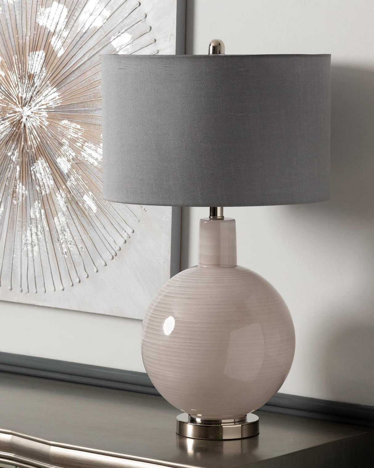 Grey Ripple Globe Table Lamp 72cm