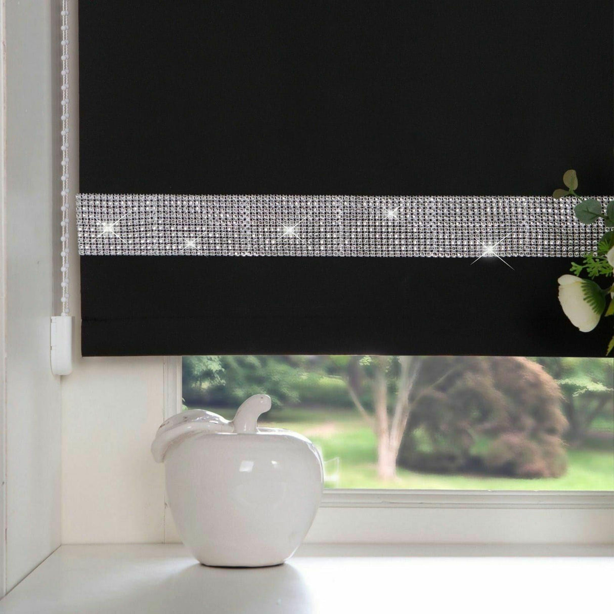 Diamante Thermal Blackout Roller Blind Black Roller Blind Alan Symonds 60cm width x 165cm drop  