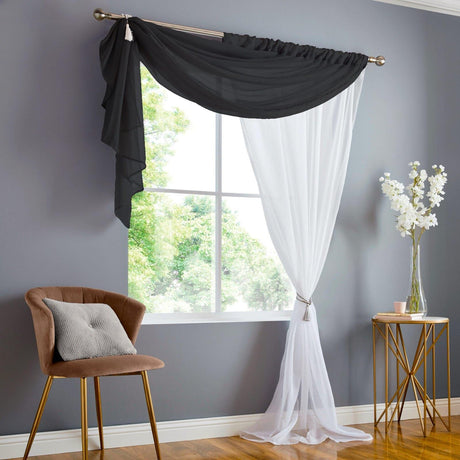 Double Display Sheer Voile Curtain Panel Black Voile Curtain Alan Symonds 59" x 72"  