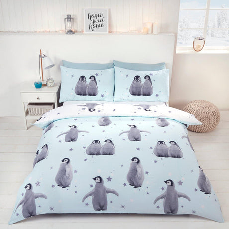 Starry Penguins Blue Duvet Cover Set Duvet Cover Rapport Single  