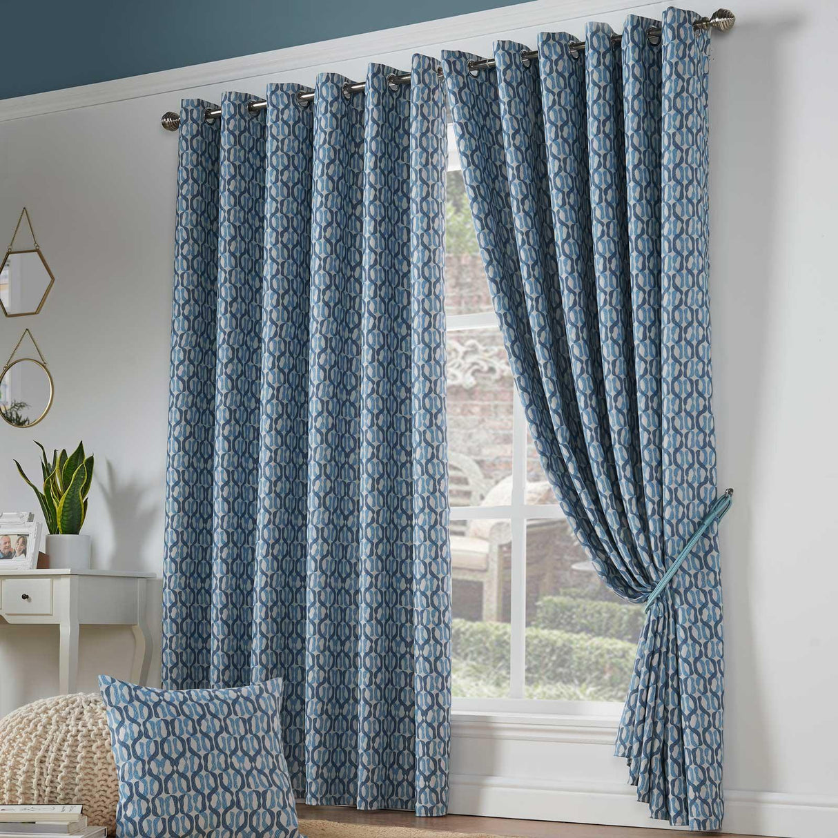 Cambourne Thermal Eyelet Curtains Blue Eyelet Curtains Alan Symonds 66'' x 54''  