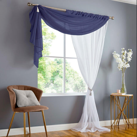 Double Display Sheer Voile Curtain Panel Navy Voile Curtain Alan Symonds 59" x 72"  