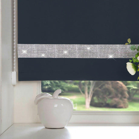 Diamante Thermal Blackout Roller Blind Navy Roller Blind Alan Symonds 60cm width x 165cm drop  