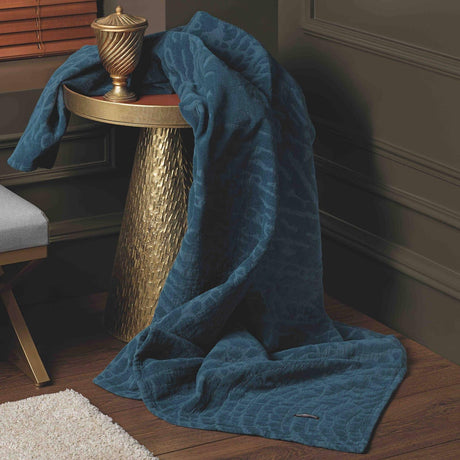 The Denzel Luxury Stonewashed Cotton Throw Petrol Blue Made in Portugal 140x180cm Throw Design Port   