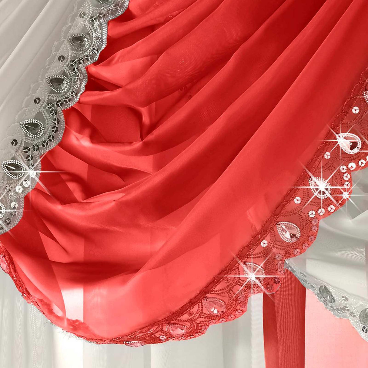 Jewelled Red Voile Curtain Swags Voile Curtain Alan Symonds   