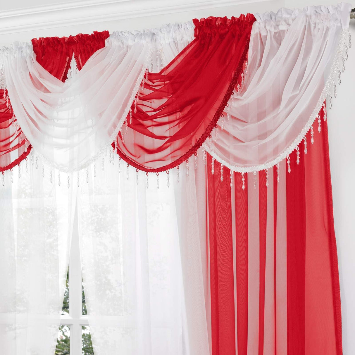 Beaded Voile Swag Red Voile Curtain Alan Symonds   