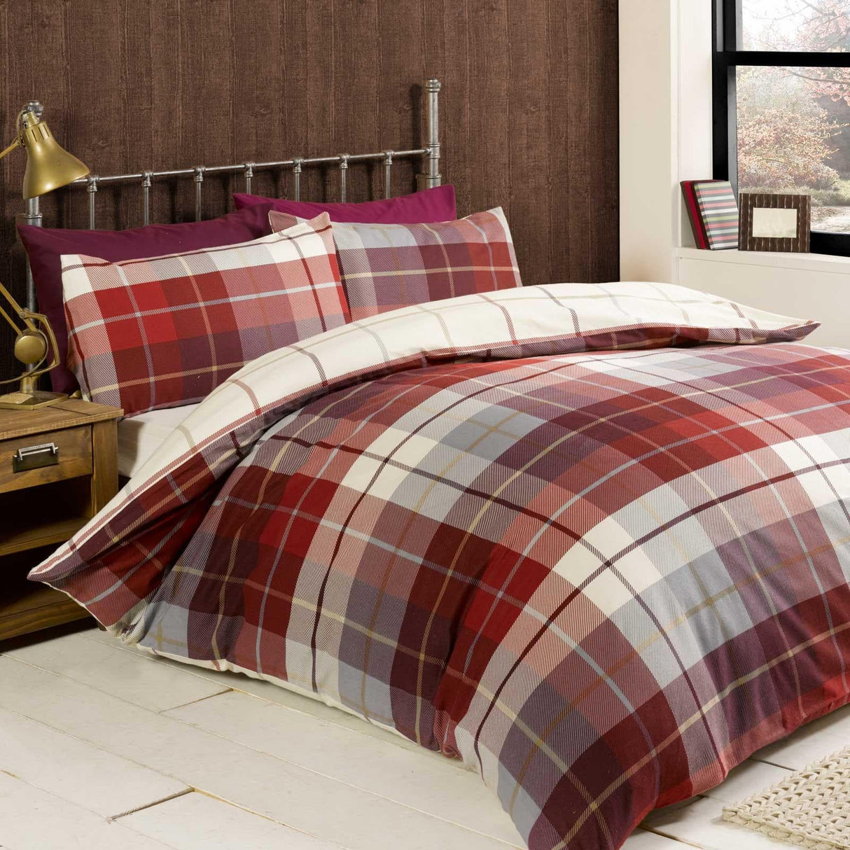 Lomond Check Flannelette Red Duvet Cover Set Duvet Cover Rapport Single  