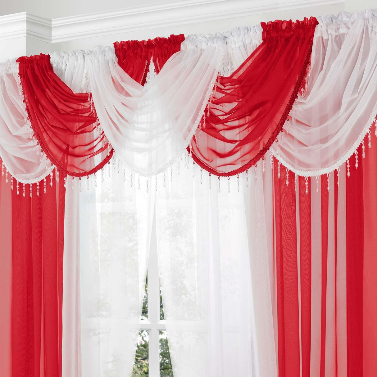 Beaded Voile Swag Red Voile Curtain Alan Symonds   