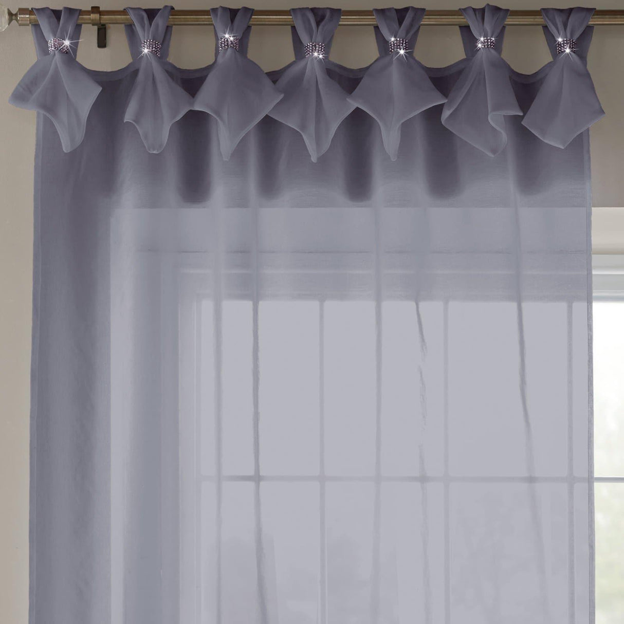 Tiara Diamante Tab Top Voile Curtain Panels Silver Voile Curtain Alan Symonds 57'' x 72''  