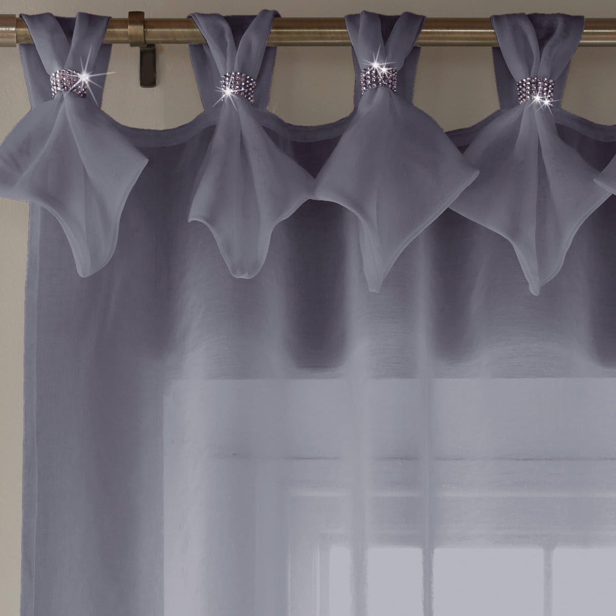 Tiara Diamante Tab Top Voile Curtain Panels Silver Voile Curtain Alan Symonds   