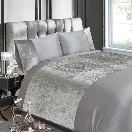 Crushed Velvet Silver Duvet Cover Set Duvet Cover Rapport Single  