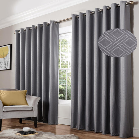 Diamond Blackout Eyelet Curtains Silver Eyelet Curtains Alan Symonds 46'' x 54''  