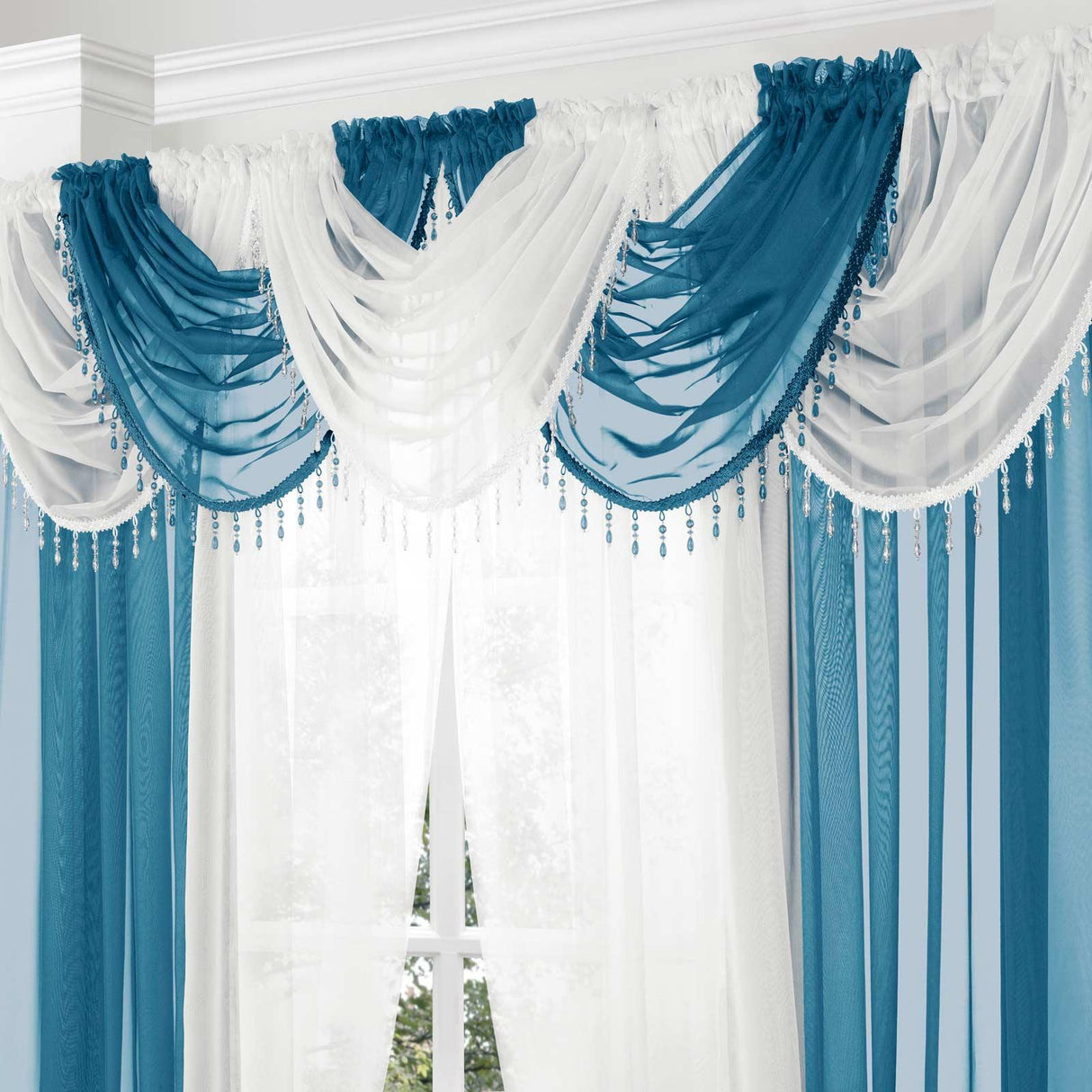 Beaded Voile Swag Teal Voile Curtain Alan Symonds   