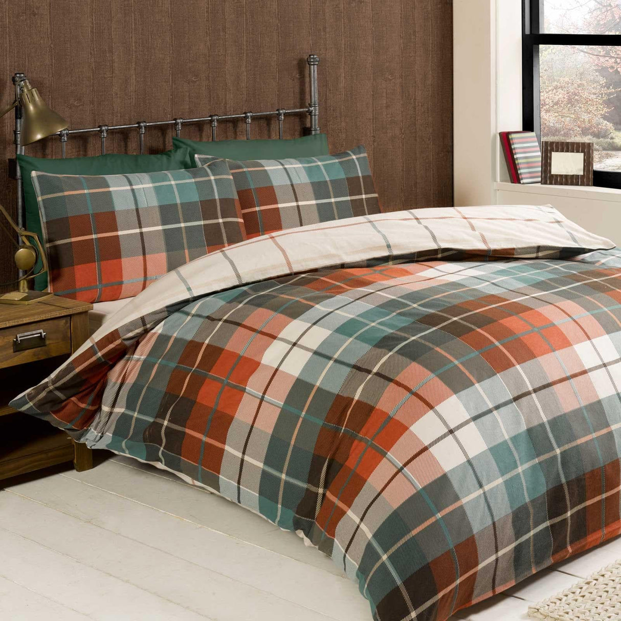 Lomond Check Flannelette Terracotta Duvet Cover Set Duvet Cover Rapport Single  