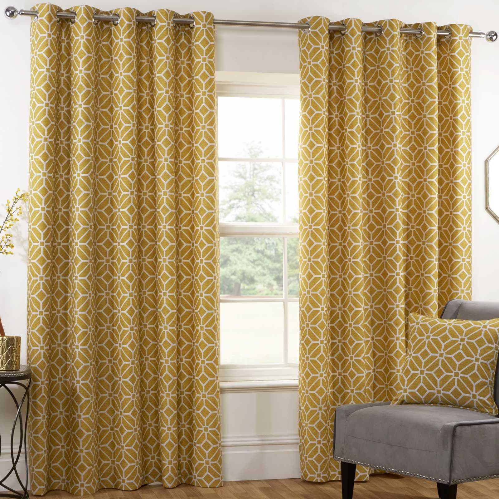 Sundour Kelso Geometric Lined Eyelet Curtains Ochre - Various Sizes ...