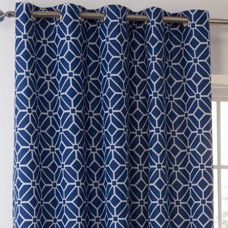 Kelso Geometric Lined Eyelet Curtains Navy Eyelet Curtains Sundour   